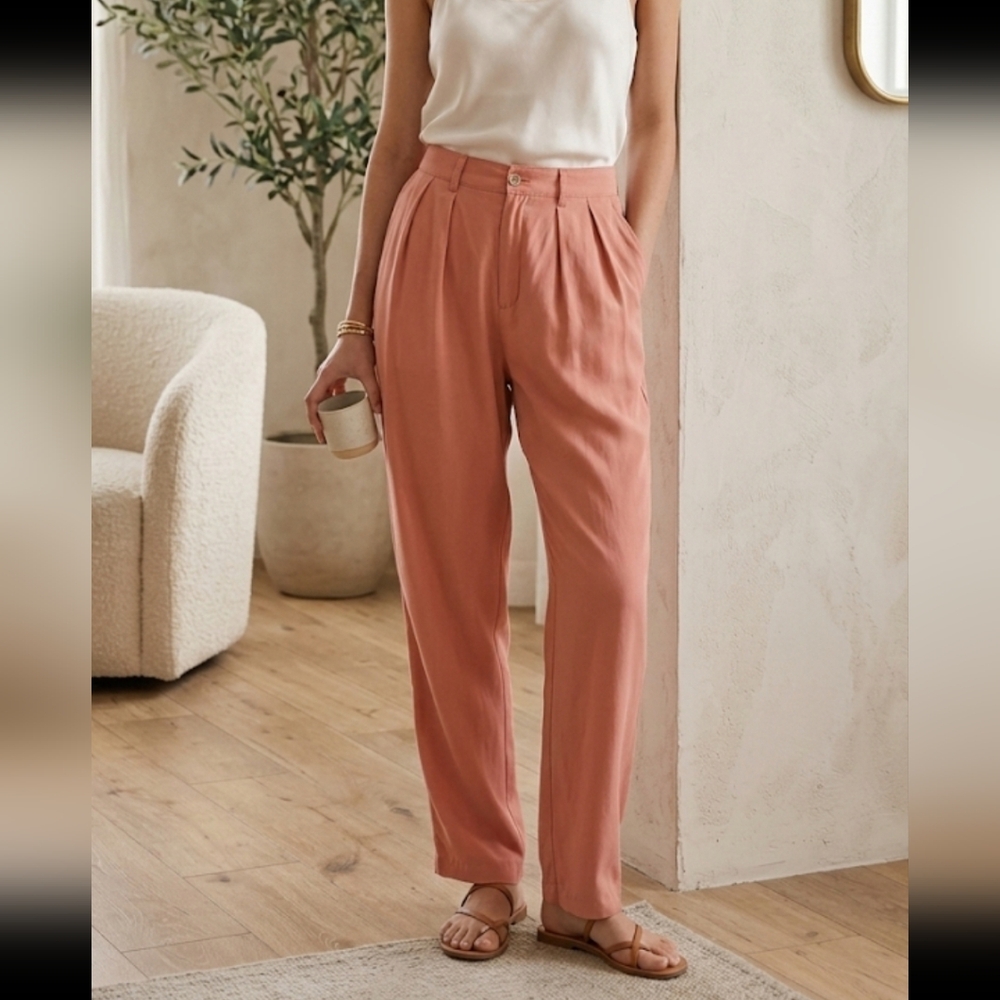 Vintage Liz Claiborne 100% Silk Pleated Trousers Coral Pink, 8